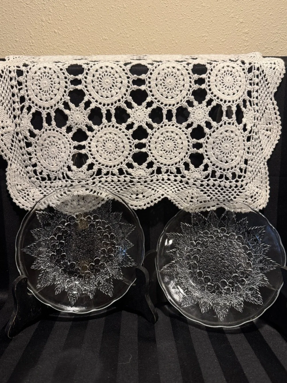 Two Pressed Clear Glass Plates with Floral Design